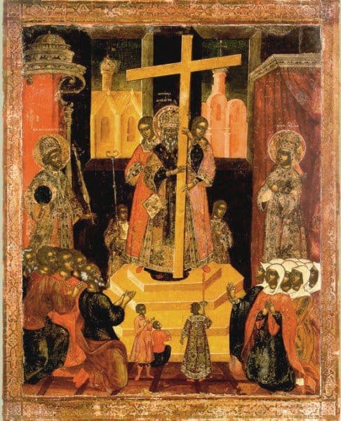 Икона праздника Воздвижения Креста Господня. 18 век.