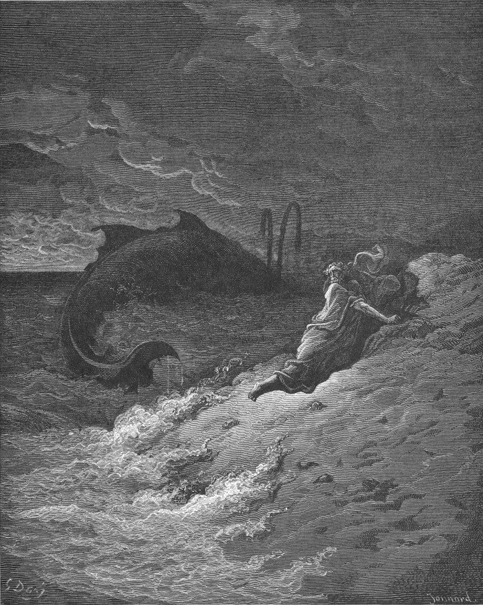 Гюстав Доре. Пророк Иона, изверженный китом. Ион. 2. 1-11. 1866 