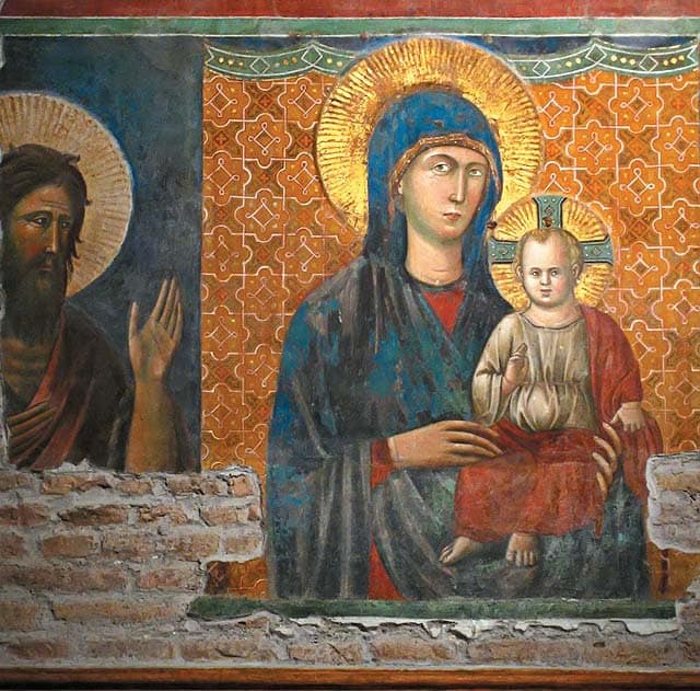 Фрагмент фрески Пьетро Каваллини в церкви Санта Мария ин Арачели в Риме. Церковь была основана в VI веке на месте, где, по легенде, императору Августу явилось видение Богородицы с Младенцем на руках