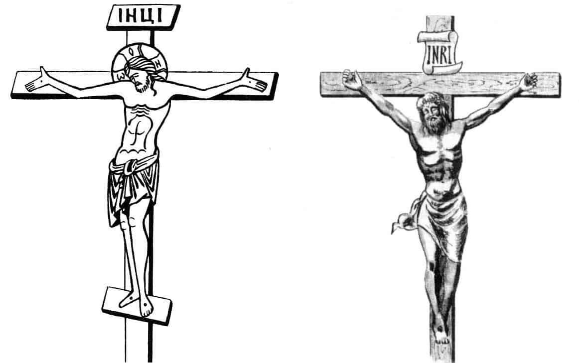 Чем отличается католический крест от православного. Распятие Христа на кресте православные. Католический крест и православный различия. Католический крест и православный крест отличия. Распятие Иисуса Христа на кресте в православии и католицизме.